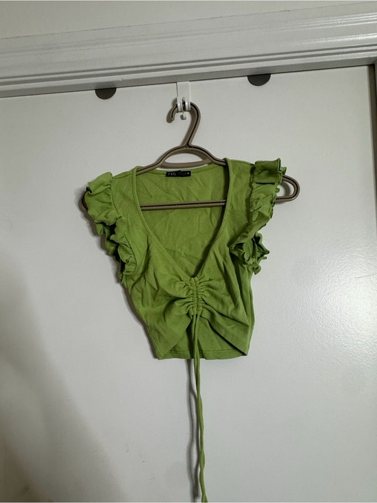 Zara Tops - Zara Ruffled Tie-Front Crop Top - Lime Green